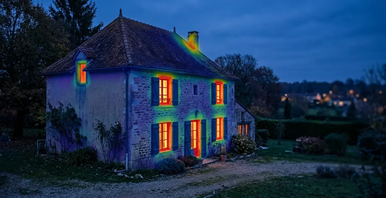 Analyse thermographique d'une maison française montrant les déperditions énergétiques colorées