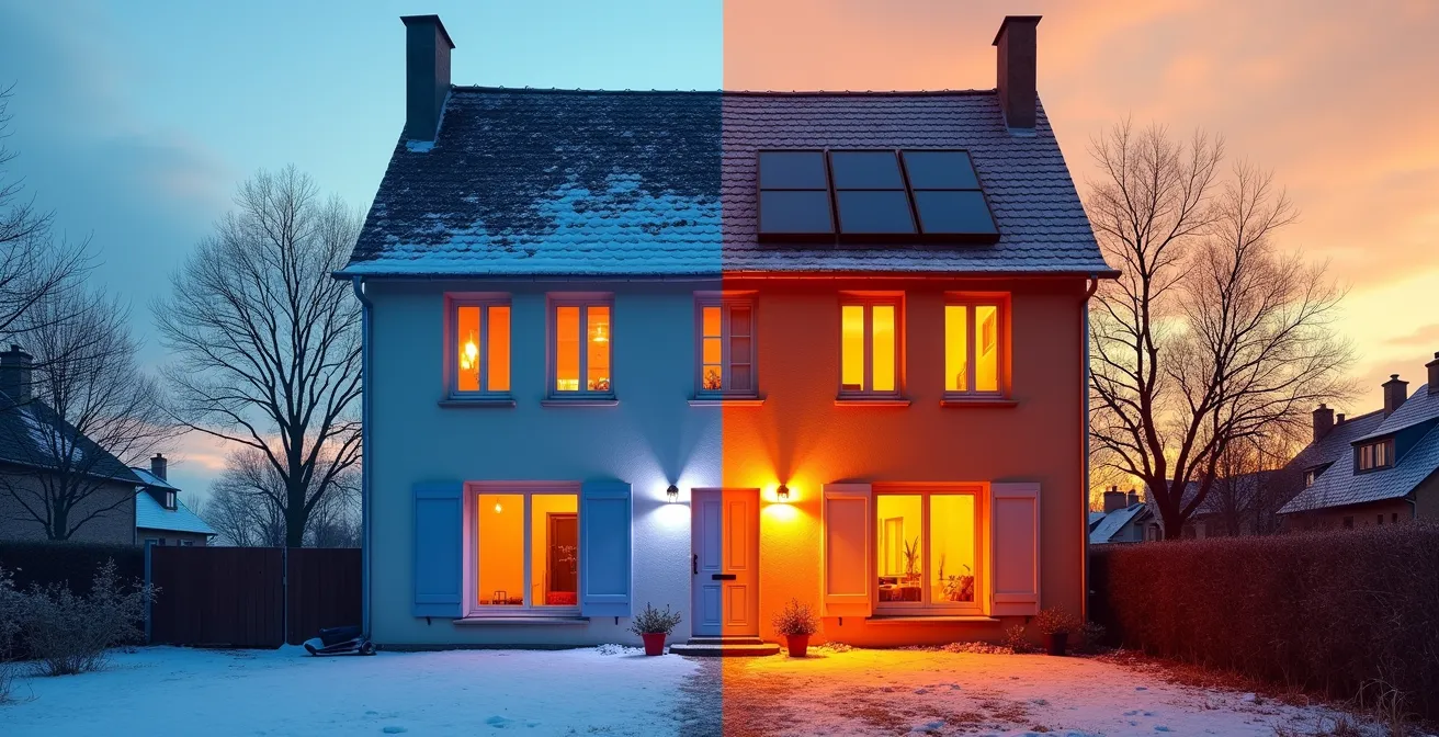 Comparaison visuelle d'une maison française avant et après rénovation énergétique