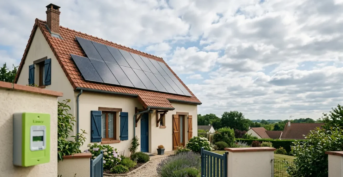 Installation de panneaux solaires sur une maison française avec compteur Linky et documents contractuels