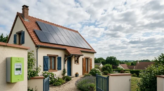 Installation de panneaux solaires sur une maison française avec compteur Linky et documents contractuels