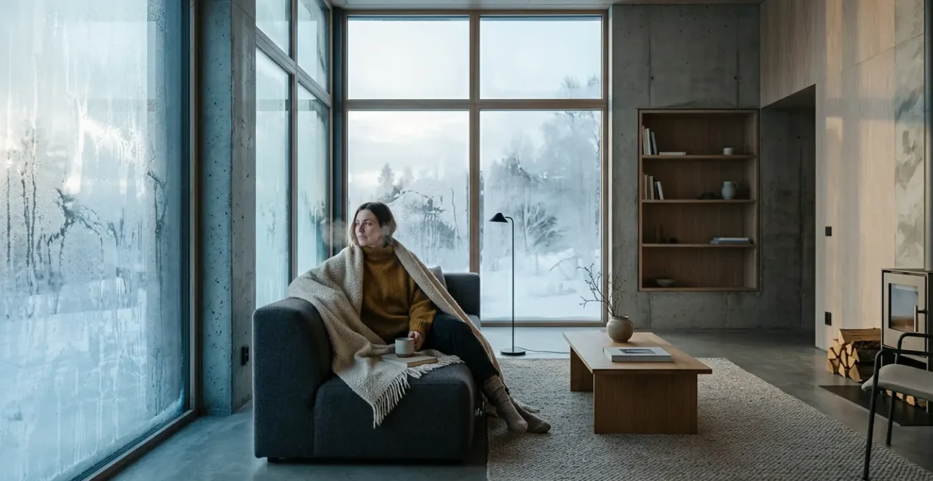 Intérieur d'une maison montrant le contraste entre zones chaudes et froides sur les murs