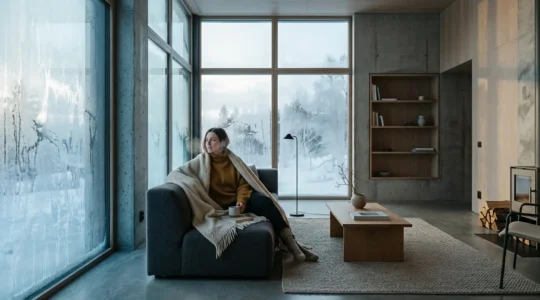 Intérieur d'une maison montrant le contraste entre zones chaudes et froides sur les murs