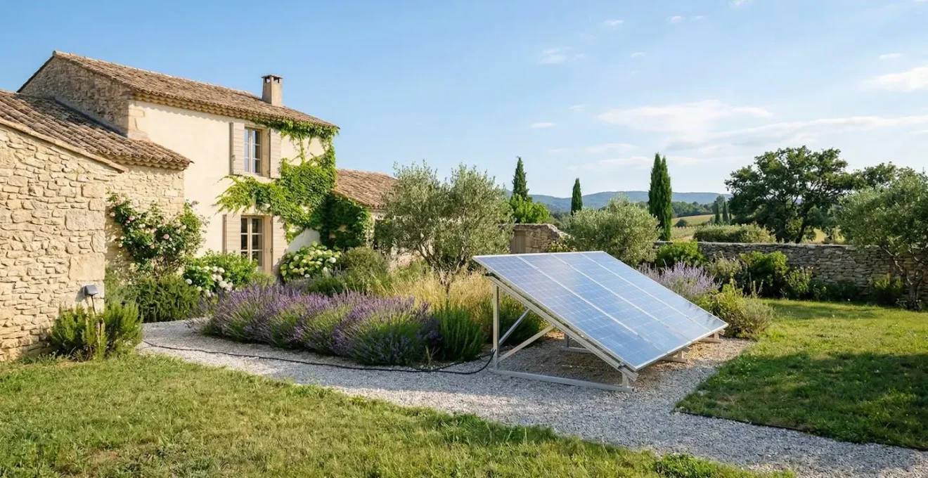 Kit solaire plug and play installé dans un jardin français