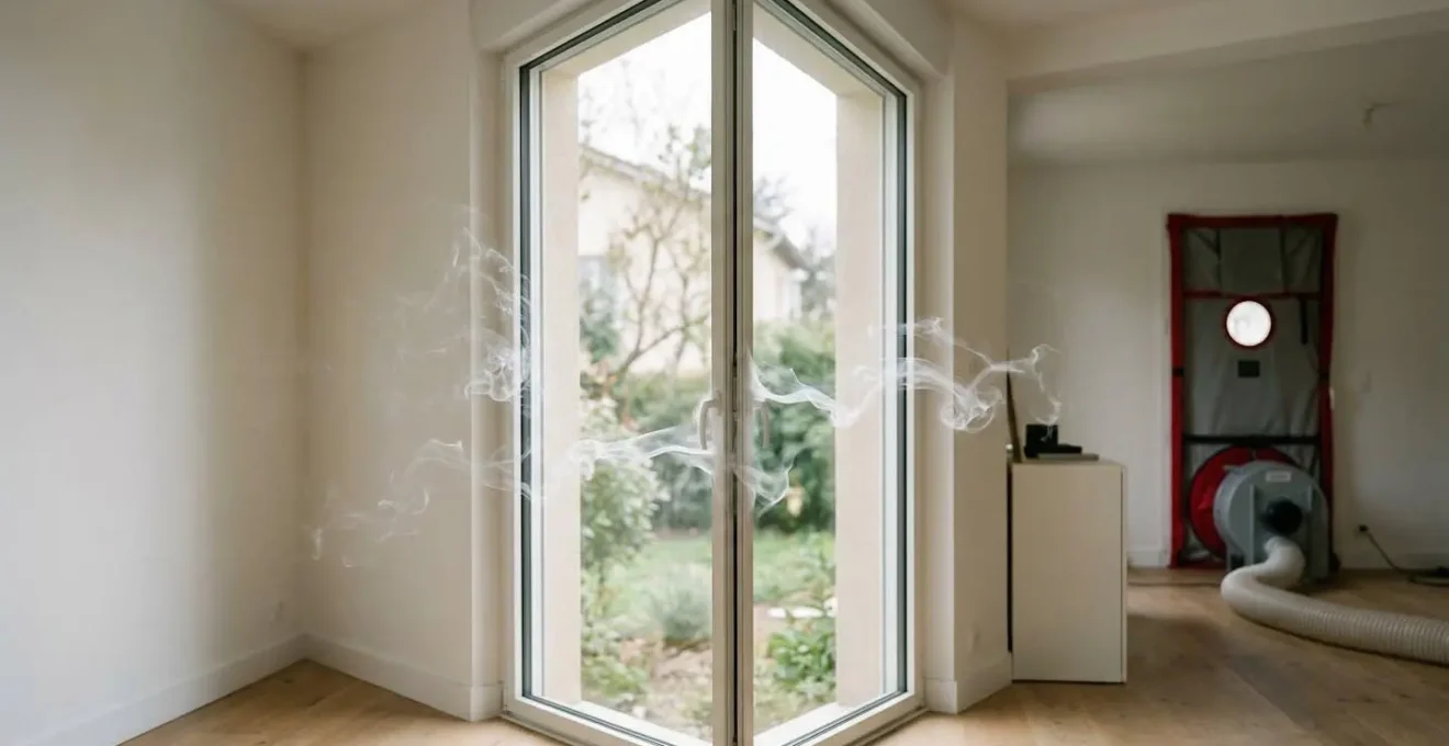 Machine à fumée révélant les fuites d'air autour des menuiseries d'une maison