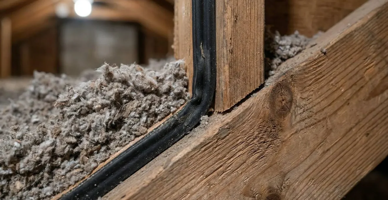 Vue détaillée d'une trappe de grenier avec système d'isolation et joints d'étanchéité visibles